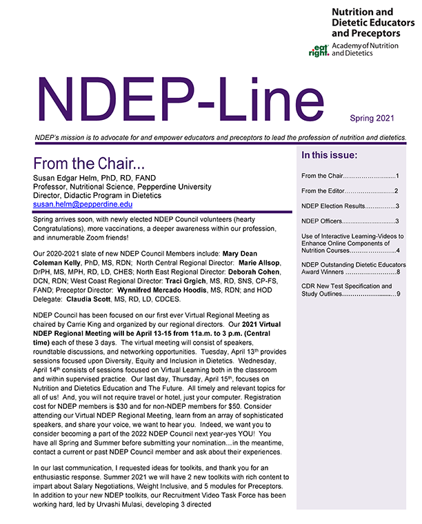 First page of NDEP-Line Spring 2021